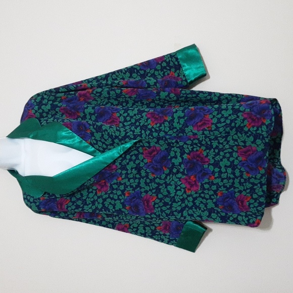 Victoria Secrets Floral Green Satin Women's Jacket Blazer M Y2k Fairy Retro Boho - Picture 7 of 7